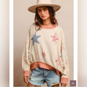 NEW!! BiBi Solid Color and Floral Print Crinkle Gerned Sweater, Sz XL, NWT